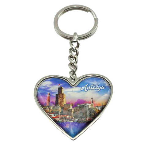 Antalya Themed Metal Heart ShapedDouble Face Keychain 45x90 mm - 4
