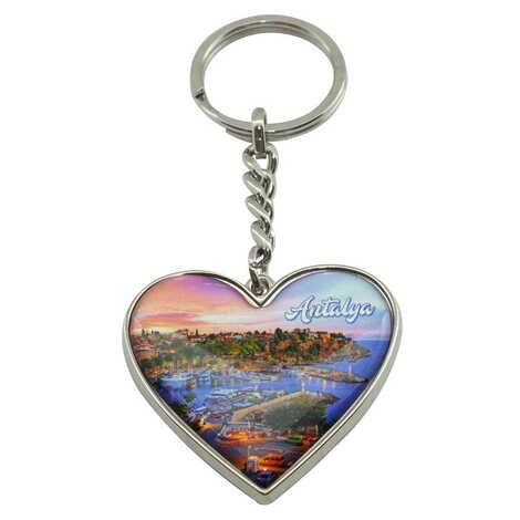 Antalya Themed Metal Heart ShapedDouble Face Keychain 45x90 mm - 5