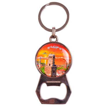 Antalya Themed Metal Keychain With Opener 35x120 mm - Thumbnail