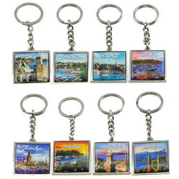 Antalya Themed Metal Square Shaped Double Face Keychain 36x95 mm - 2