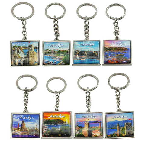 Antalya Themed Metal Square Shaped Double Face Keychain 36x95 mm - 2