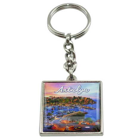 Antalya Themed Metal Square Shaped Double Face Keychain 36x95 mm - 3
