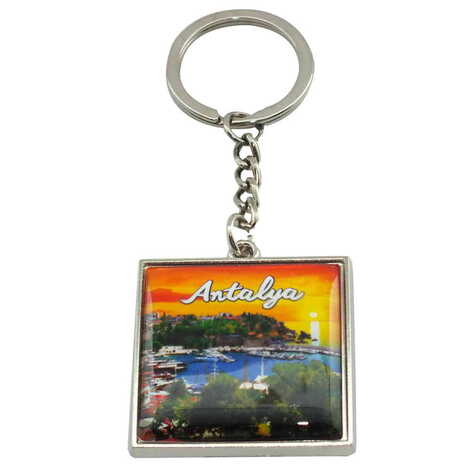 Antalya Themed Metal Square Shaped Double Face Keychain 36x95 mm - 7