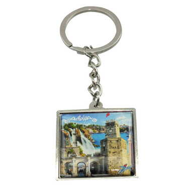 Antalya Themed Metal Square Shaped Double Face Keychain 36x95 mm - 8