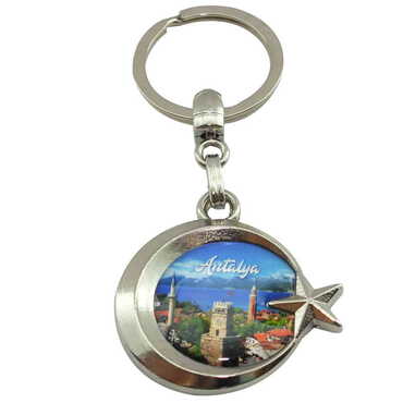 Myros - Antalya Themed Metal Turkish Flag Enamel Keychain