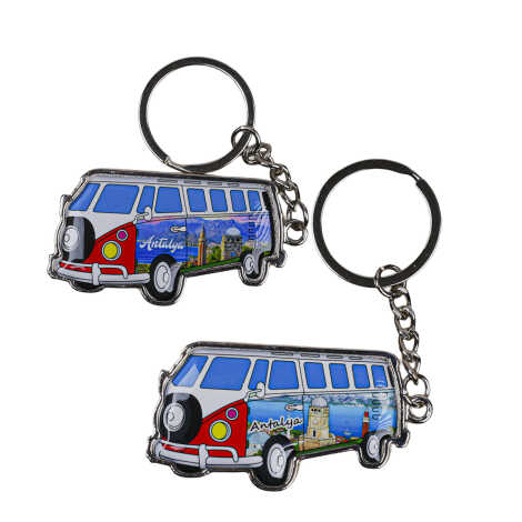 Antalya Themed Minibus Shaped Metal Keychain - 2