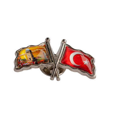 Antalya Themed Myros Double Flag Pin 35x20 mm - Myros