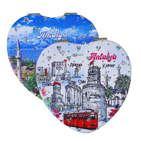 Antalya Themed Myros Heart Compact Mirror - 2