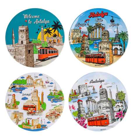 Antalya Themed Myros Set of 2 Metal Coasters 9 cm - 2