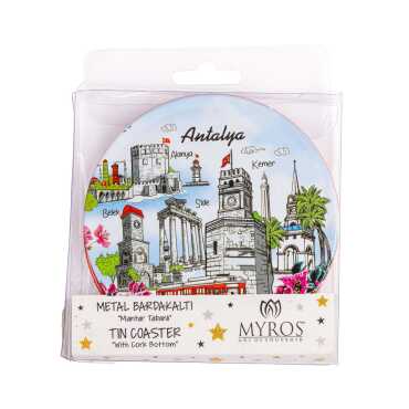 Antalya Themed Myros Set of 2 Metal Coasters 9 cm - 4