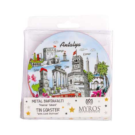 Antalya Themed Myros Set of 2 Metal Coasters 9 cm - 4