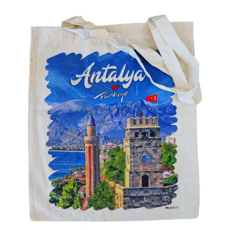 Antalya Themed Natural Colored Canvas Bag 450x350 mm - 3