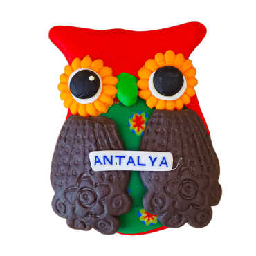 Antalya Themed Owl Fimo Refrigerator Magnet - 6