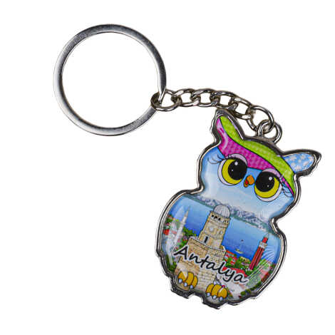 Antalya Themed Owl Shaped Metal Keychain - 5