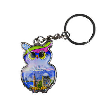 Antalya Themed Owl Shaped Metal Keychain - 3