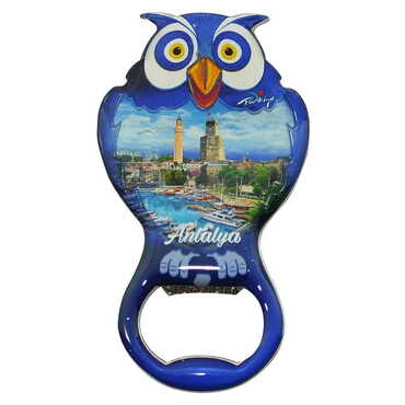 Myros - Antalya Themed Owl Shaped Metal Magnetic Bottle Opener 88x47 mm