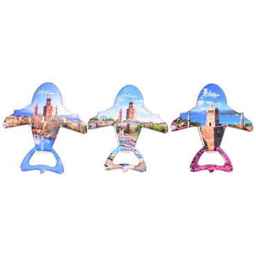 Antalya Themed Plane Shaped Metal Magnetic Bottle Opener 105x89 mm - 3