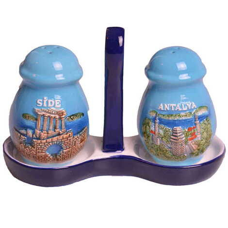 Antalya Themed Relief Ceramic Salt And Pepper Shaker