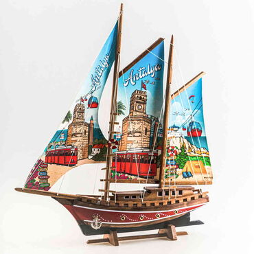 Myros - Antalya Themed Sailboat Wooden Desktop Decor Large