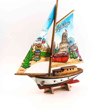 Myros - Antalya Themed Sailboat Wooden Desktop Decor Small