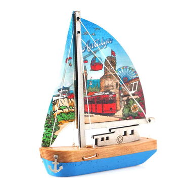 Myros - Antalya Themed Sailboat Wooden Magnet