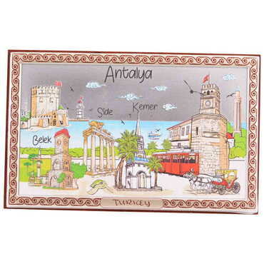 Myros - Antalya Themed Silver Plated Desktop Decor Mahogany 78X125 Mm