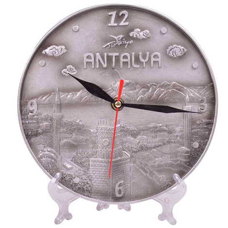 Antalya Themed Silver Polyester Wall Clock