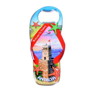 Myros - Antalya Themed Slipper Shaped Metal Magnetic Bottle Opener 110x45 mm