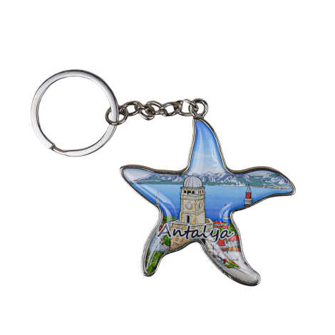 Antalya Themed Starfish Shaped Metal Keychain - 1