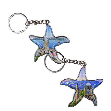 Antalya Themed Starfish Shaped Metal Keychain - 2