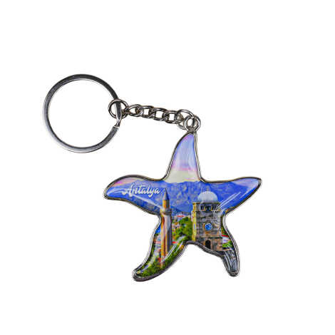 Antalya Themed Starfish Shaped Metal Keychain - 4
