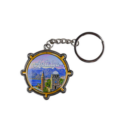 Antalya Themed Steering Wheel Shaped Metal Keychain - 1
