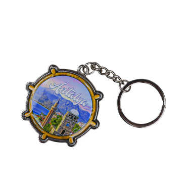 Antalya Themed Steering Wheel Shaped Metal Keychain - 5