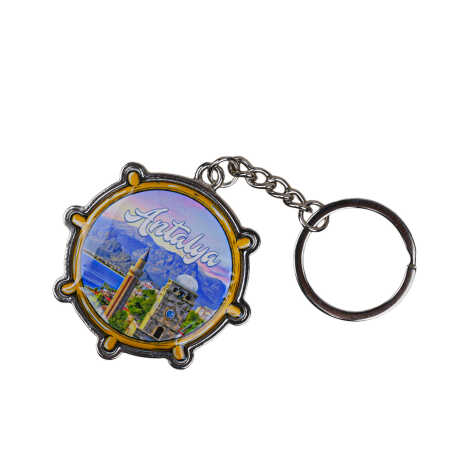 Antalya Themed Steering Wheel Shaped Metal Keychain - 5