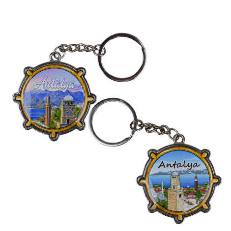 Antalya Themed Steering Wheel Shaped Metal Keychain - 2