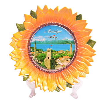 Myros - Antalya Themed Sunflower Shaped Decorative Plate 20Cm