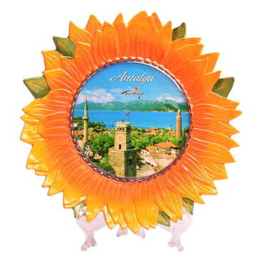 Myros - Antalya Themed Sunflower Shaped Decorative Plate 26 Cm