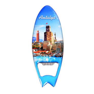 Antalya Themed Surf Board Shaped Metal Magnetic Bottle Opener 128x45 mm - Thumbnail