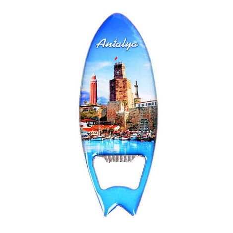 Antalya Themed Surf Board Shaped Metal Magnetic Bottle Opener 128x45 mm