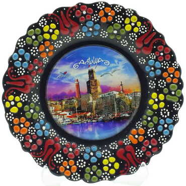 Myros - Antalya Themed Turkish Ceramic Plate With Epoxy 12 Cm