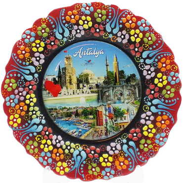 Antalya Themed Turkish Ceramic Plate With Epoxy 18 Cm - Thumbnail