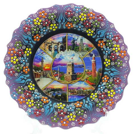 Antalya Themed Turkish Ceramic Plate With Epoxy 25 Cm