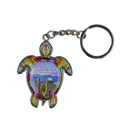 Antalya Themed Turtle Shaped Metal Keychain - 1