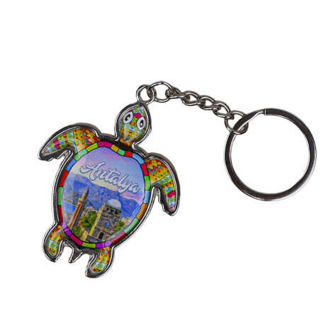 Antalya Themed Turtle Shaped Metal Keychain - 5