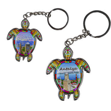 Antalya Themed Turtle Shaped Metal Keychain - 2