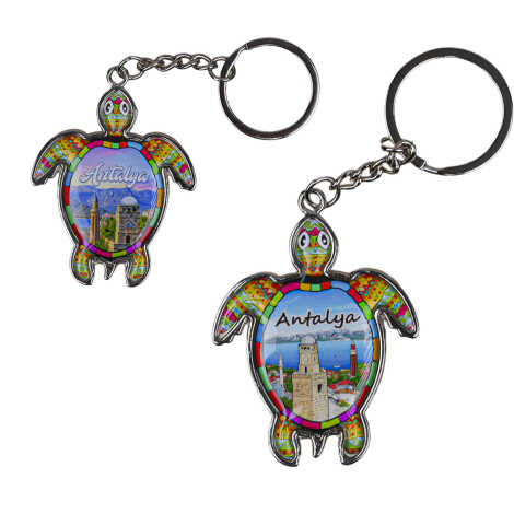 Antalya Themed Turtle Shaped Metal Keychain - 2