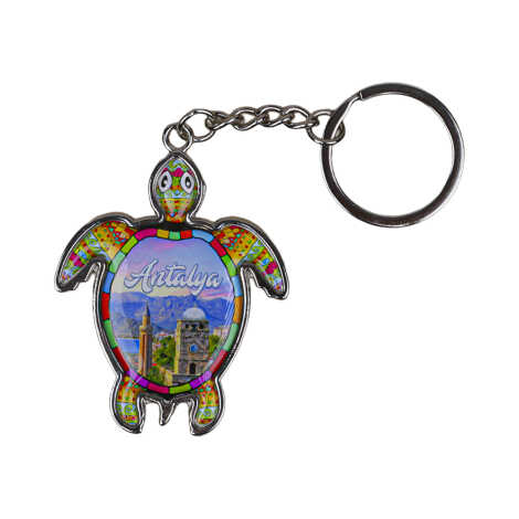 Antalya Themed Turtle Shaped Metal Keychain - 3