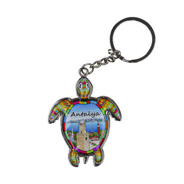 Antalya Themed Turtle Shaped Metal Keychain - 4