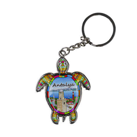 Antalya Themed Turtle Shaped Metal Keychain - 4