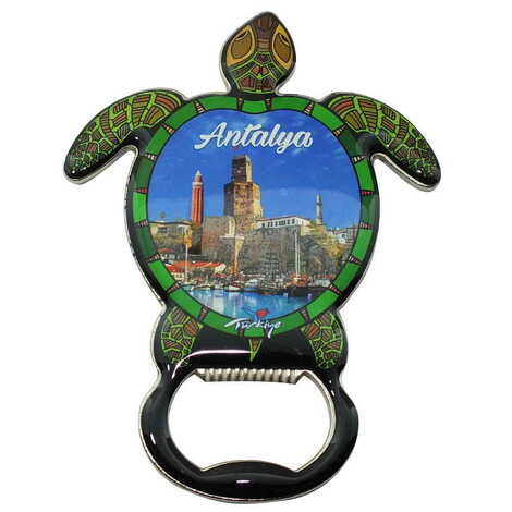 Antalya Themed Turtle Shaped Metal Magnetic Bottle Opener 103x75 mm